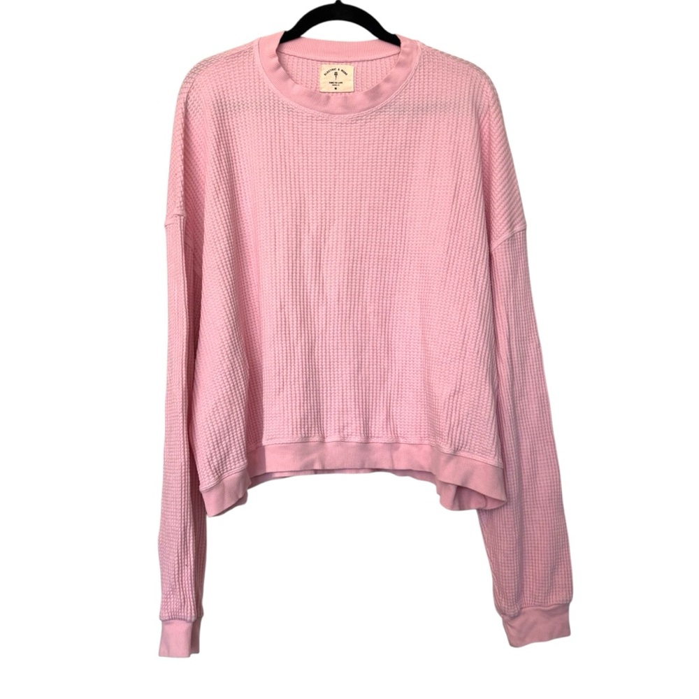 Electric & Rose Waffle Knit Crewneck Pullover Sweatshirt Light Pink